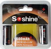 АккуКам. CR123 Soshine RCR123P-3.2 3V 0,600Ah Li-Fe +электр (заряд 3,6В)